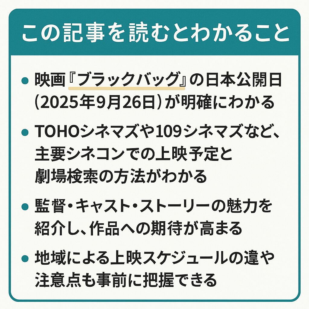 日本公開はいつ？映画『ブラックバッグ』の上映スケジュールを徹底調査