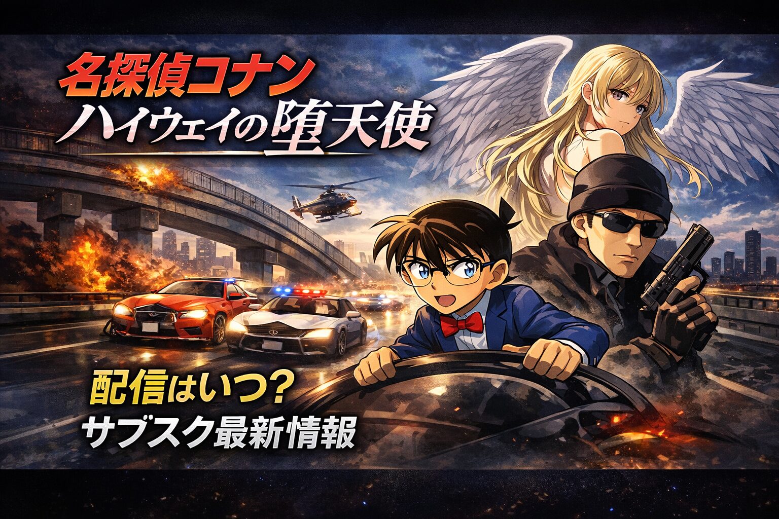 『名探偵コナン ハイウェイの堕天使』配信はいつ？サブスク最新情報 の文字を入れたアイキャッチ画像作成