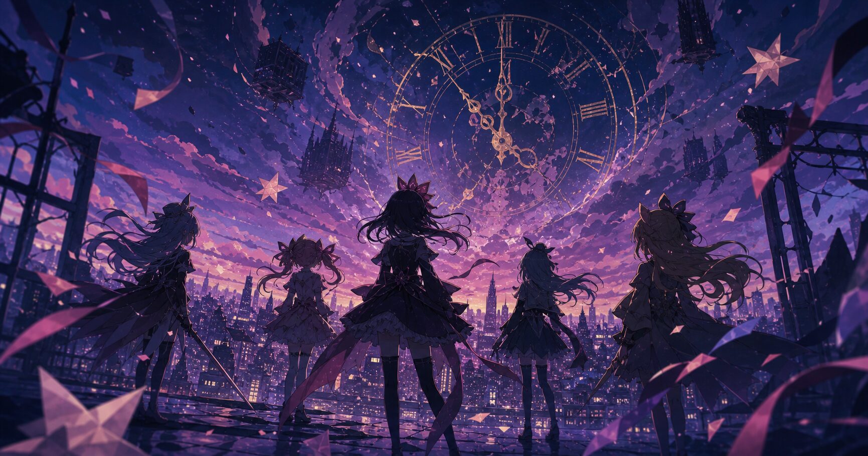 黄昏の街と時計のモチーフで、作品の不穏な期待感を表現したオリジナル挿絵です。公式画像ではありません。